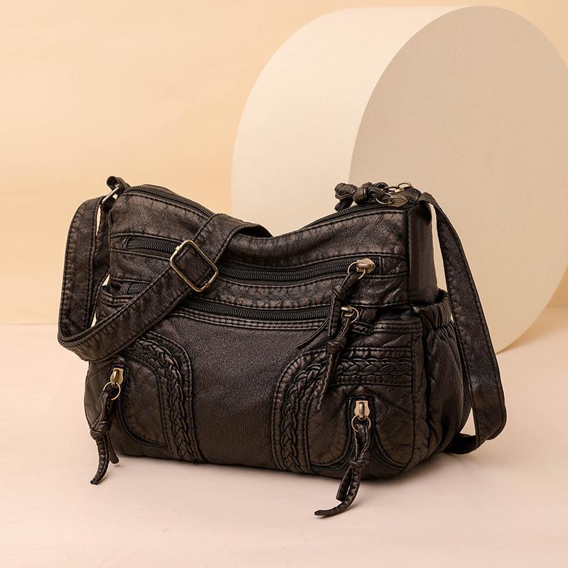 Vintage Stil Crossbody Çanta, PU Deri Omuz Çantası, Kadınlar İçin Dokuma Çok Cepli Çanta