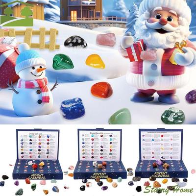 24Pcs 24 Boxes Christmas Crystal Advent Calendar Polished Gravel Natural Stones Mineral Rock Stone Collections Mineral Learning