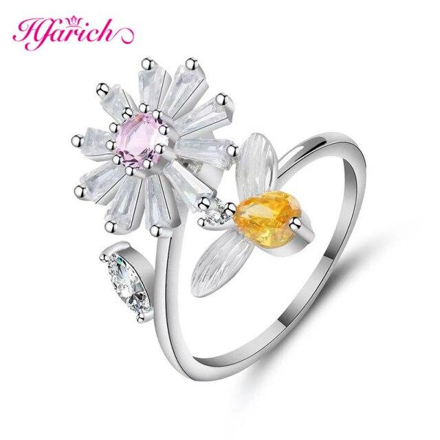 Hfarich Blue Crystal Butterfly Ring Rotate Freely Anti Stress Anxiety Ring For Women Girl Wedding Jewelry Engagement Gifts