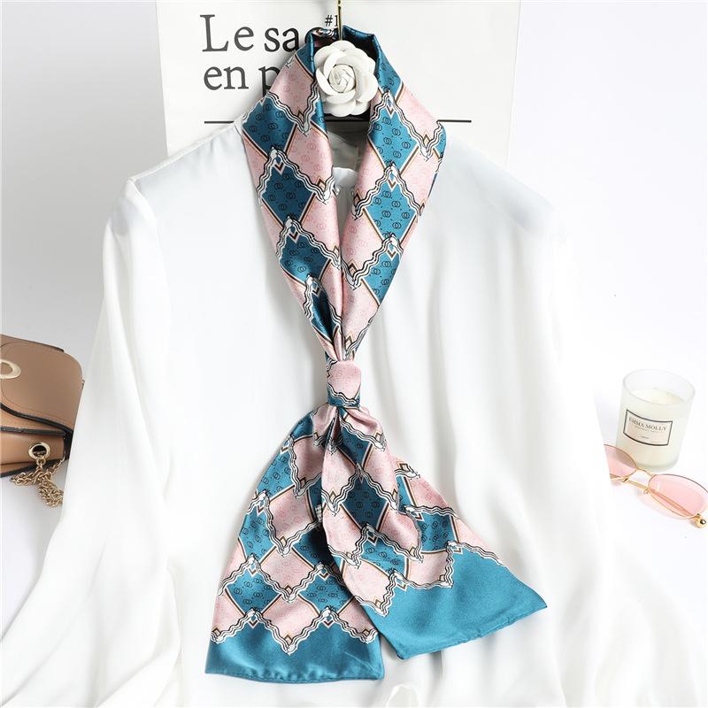 Korean Version of Spring and Summer Long Silk Scarves, Small Scarves, Scarves, Women's Versatile Printing Thin and Narrow Headbands Are Very Good Yao