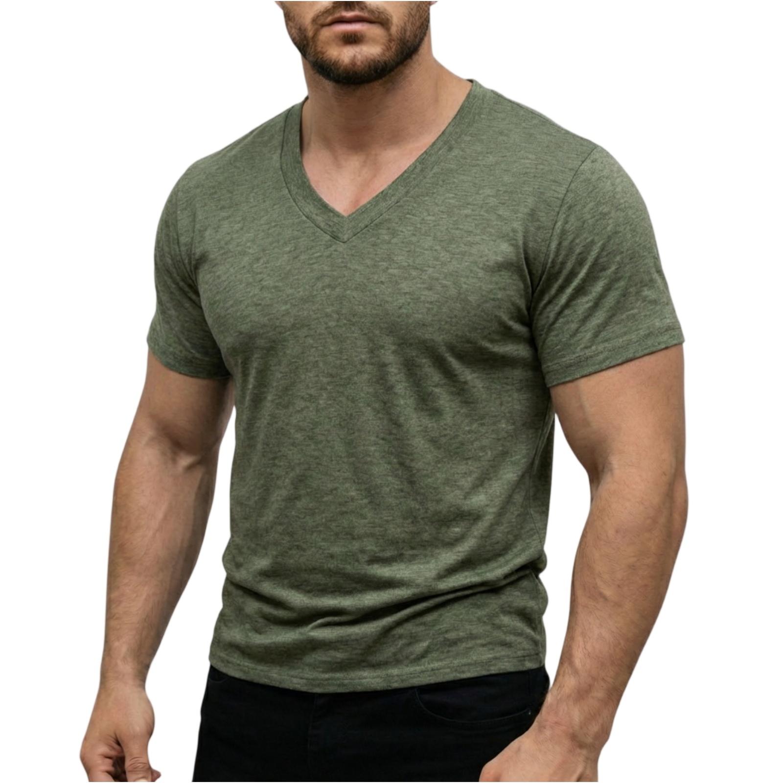 Ionia Lichtgewicht V-hals T-shirt met korte mouwen voor heren, zacht, ademend, rekbaar, casual sportief topje voor dagelijks gebruik XL