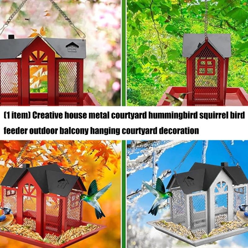Squirrels Proof Outdoor Bird Feeder Metal Construction Feeding Ports Weatherproof Roof Design For Finches