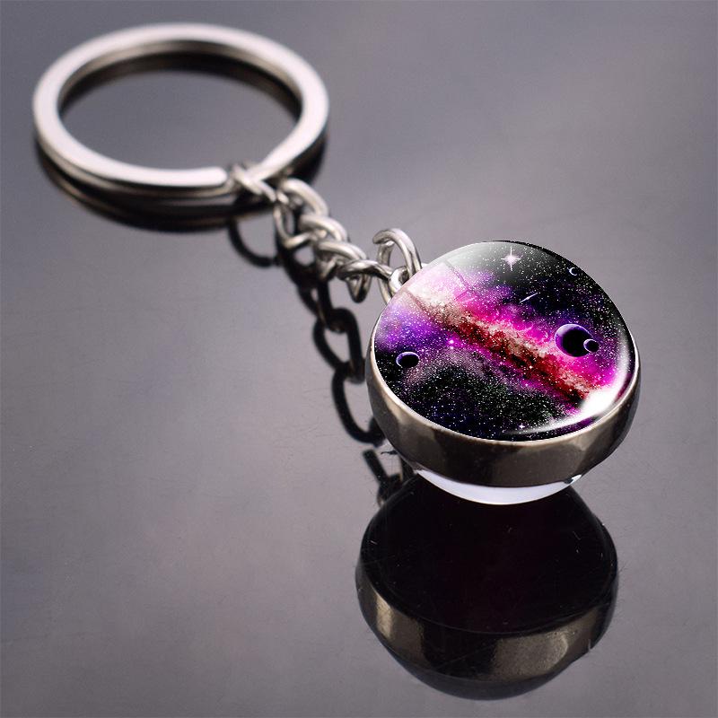 Luminous Solar System Pendant Keychain: Moon, Planets, and Galaxy Glass Ball