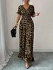 Elegant Leopard Print Puff Sleeve Jumpsuit with Pleated Waist
