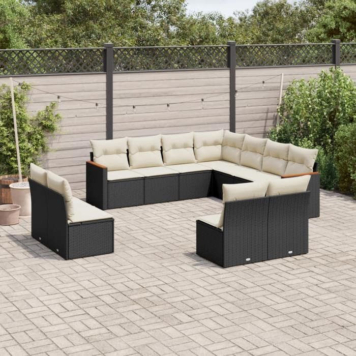 VidaXL Garden Lounge Set with Cushions 11 Pcs, Patio Sofas, Patio Furniture Set, Outdoor Furniture, Black 3258486