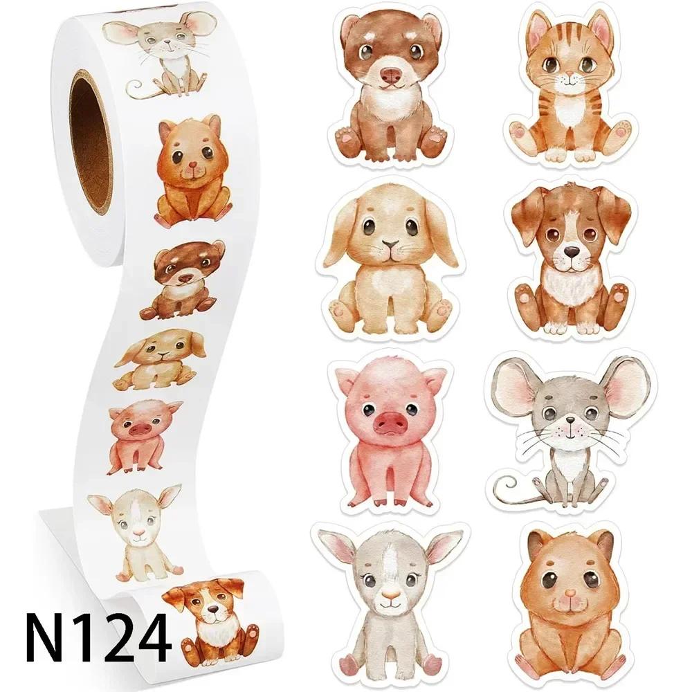 Animals Stickers 500Pcs/Roll Heterotypic Forest 2.5cm/1.0'' Art Labels Learning Rewards Adorn Gifts For Watercup Phone PC Pad