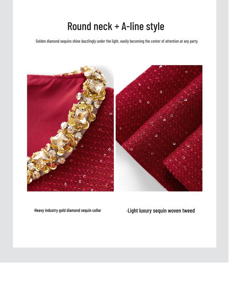 High-End Diamond Sequin Tweed A-line Vest Dress In Little Coco Style
