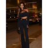 European and American Sexy Sexy Halterneck Short Midriff-Baring Top High Waist Hollow-out Design Slim Fit Casual Pants Two-piece Set