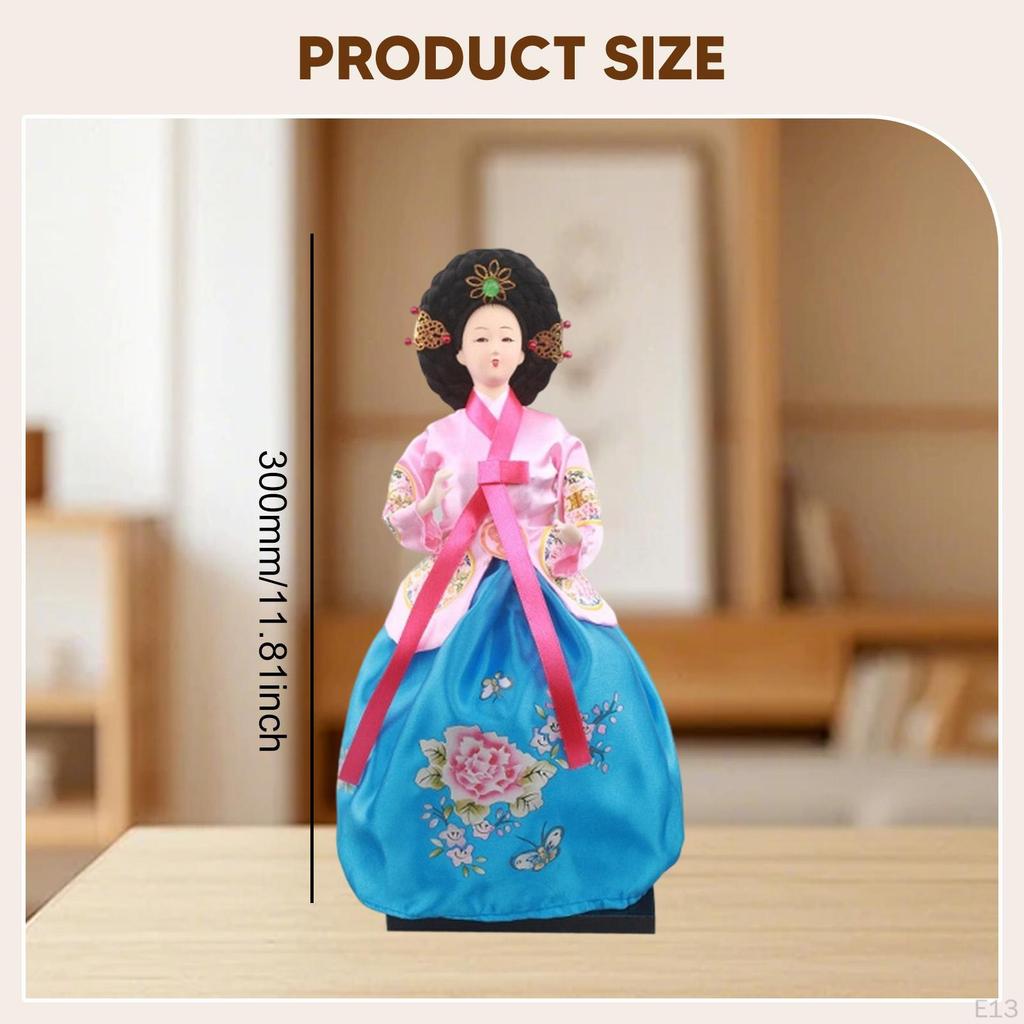 Korean Hanbok Doll Antique Asian 12" Freestanding Traditional Cute Geisha Kimono Figurine