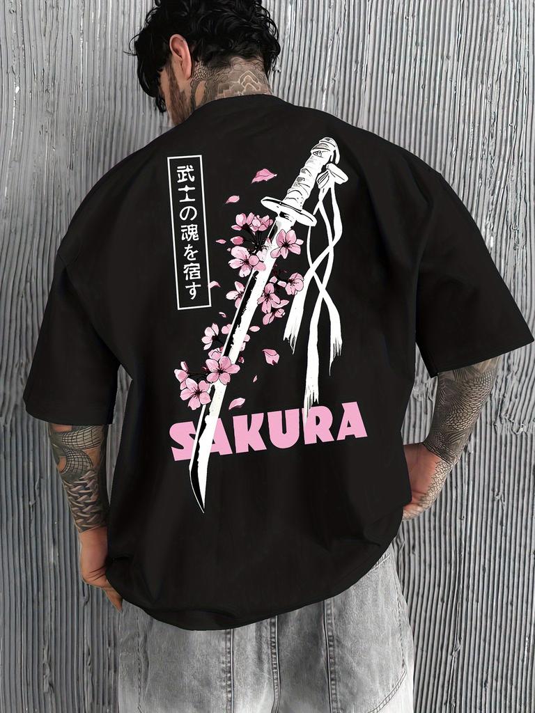 Japanese Samurai Sword Sakura Print 100 Cotton Men Women Tshirt Summer Autumn Daily Outdoor Sports Casual Street Shortsleeve
