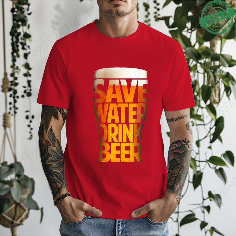 Fashion T-Shirt Letter Wine Glass Beer Funny Graphic Print Men's and Women's Tees Top Summer Street Short Sleeve Casual Outdoor Clothing