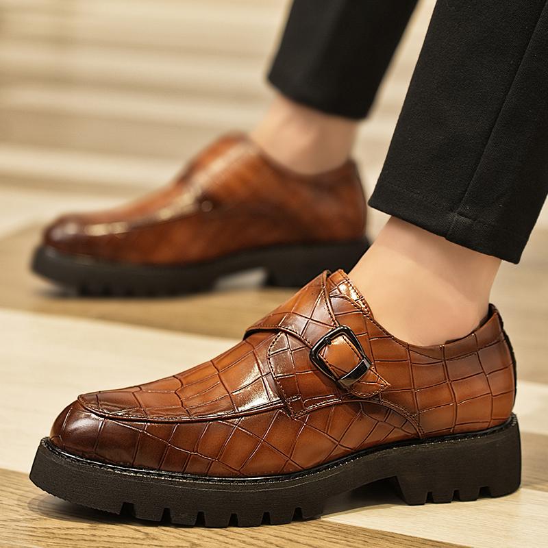 Fashion Men Outdoor Non-slip Walk Daily Commute Casual Shoe Hand-stitched Leather Business Shoes Men Thick Soled Slip-On Driving Loafers