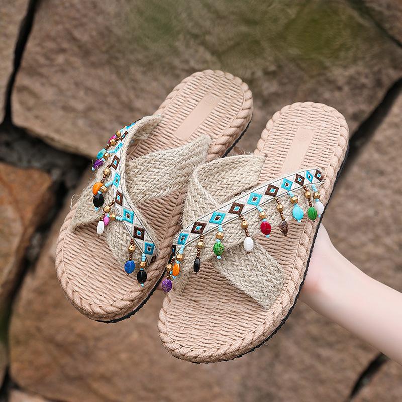 

Плетеные вручную тапочки для женской летней носки 2025 лето новые праздничные прохладные тапочки для женщин 40 синий