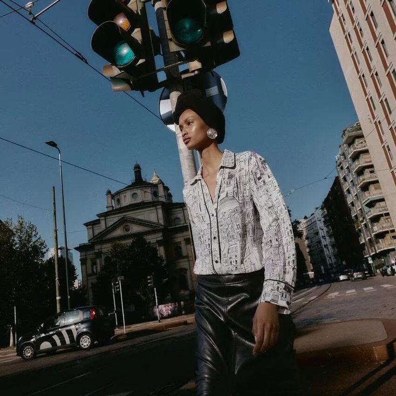 Za New Fall Women's Clothing 2025 Fashion Style Fashionable All-Match Trim Print Long Sleeves Shirt 9050222 070