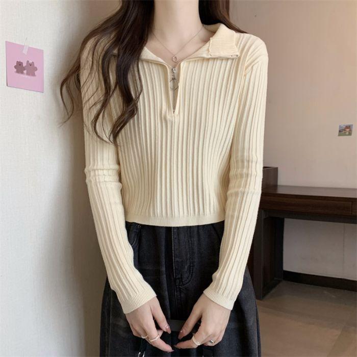 

Новый базовый трикотажный свитер с длинным рукавом для осени и зимы, с уникальным дизайном и свитером на молнии с высоким воротником для женщин one size абрикосовый