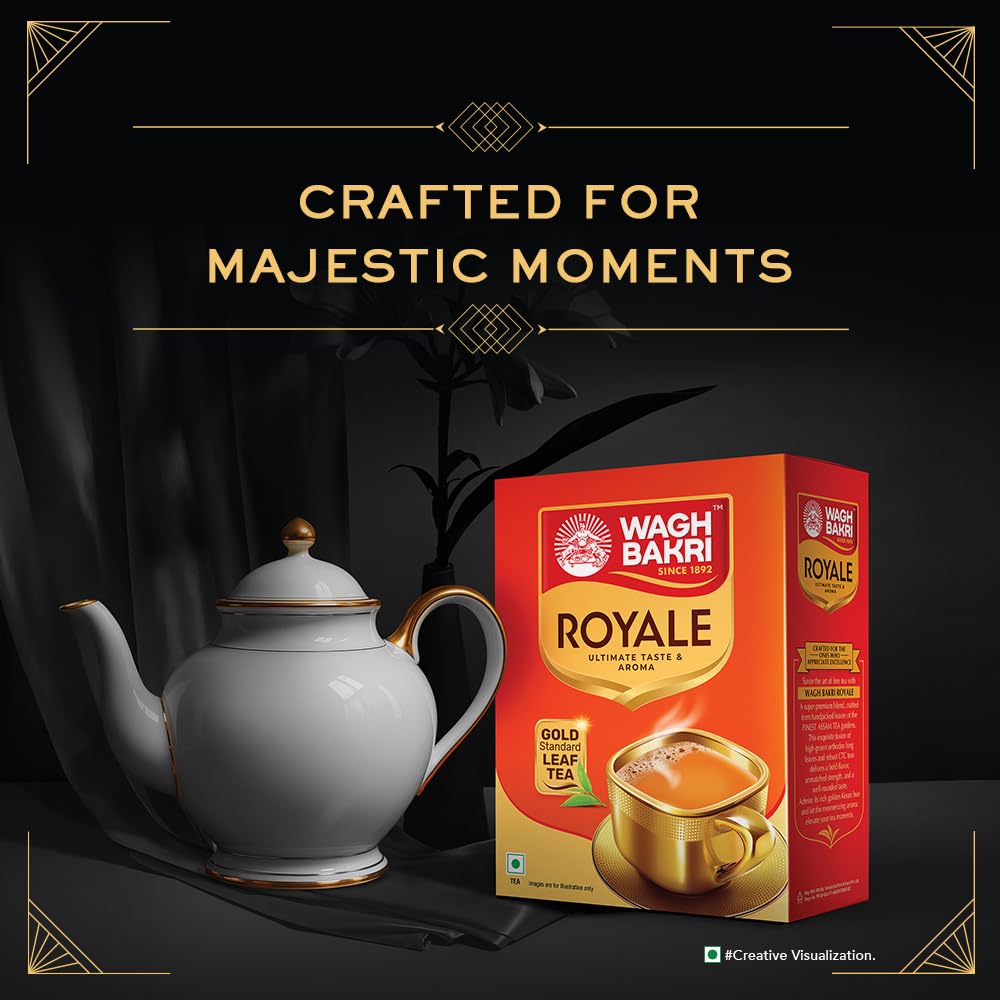 Wagh Bakri Royale Leaf Tea 225 Gm Pack Of 1 | Premium Assam Black Tea With Rich Smooth Flavor And Golden Hue