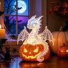 Einzigartige Fantasy-Tier-Kürbis-Geschenke Halloween-Nachtlicht, Harz-LED-Drachen-Tischlampe, Hexen-Dekorationslichter für Fensterbänke, Hut, Schwarze Katze, Krähe