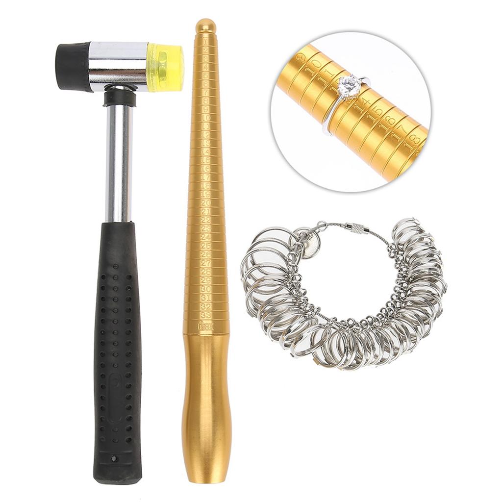 3pcs / Set Ring Mandrel Sizer Finger Measuring Stick Handle Hammers Jewelry Tool
