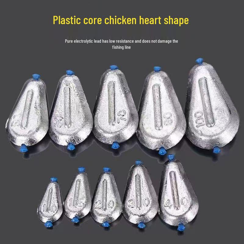 Cross-Shaped Plastic Core Chicken Heart Lead Sinker – Flat Design, Line-Friendly Fishing Accessory for Freshwater and Sea