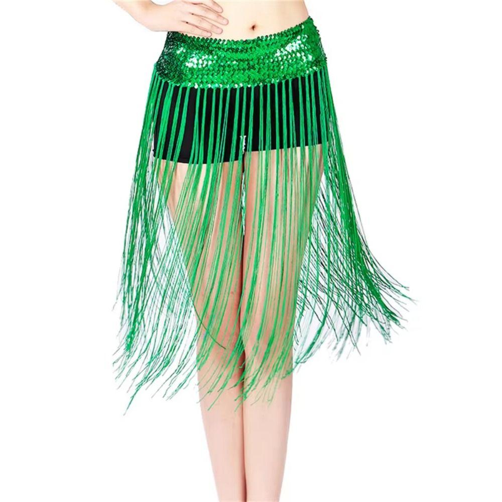 Glitter Sequins Belly Dance Belt Long Tassel Hip Scarf Skirt Sequin Waist Chain  Latin Dancewear