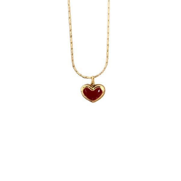 Red Enamel Peach Heart Clavicle Necklace - Summer Artistic Retro Style for Women