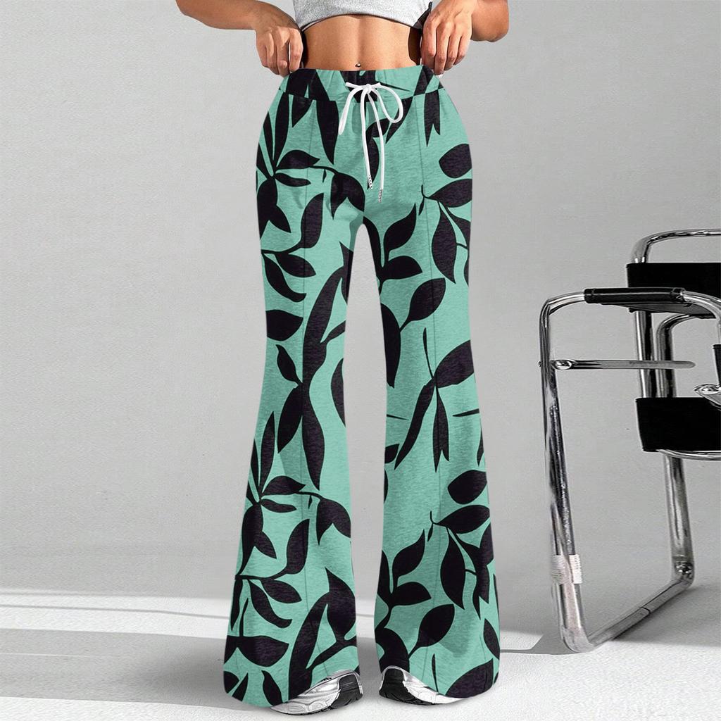 Damenmode Lockerer Kordelzug in der Taille Geblümter Druck Lässige Sporthose Lässige Schlaghose