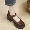 2025 Faux Leather New Low-Cut One-Word Pumps Thick-Soled Mary Platform Comfortable Soft Bottom round Head Women's Shoes