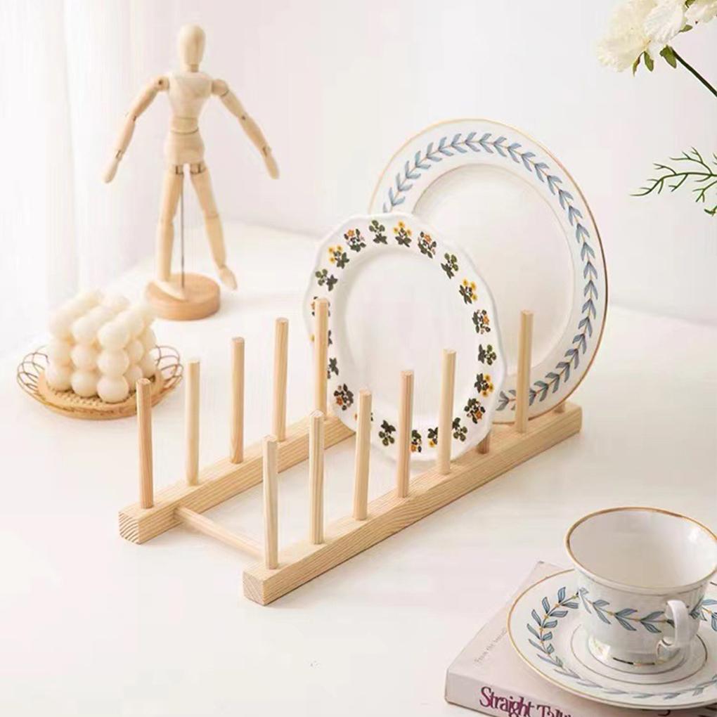 Multi-functional Wooden Dish Drain Rack Space-saving Kitchen Organizer Shelf Kitchen Pot Lid Holder