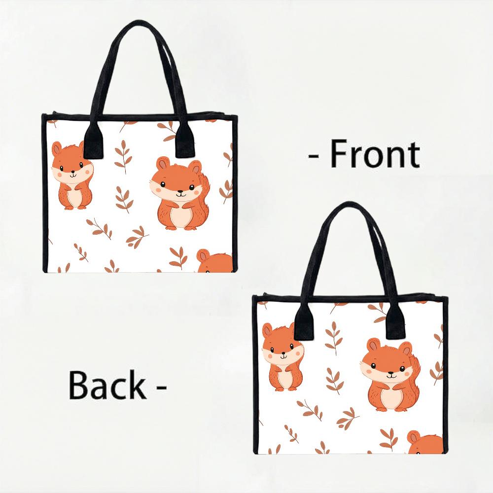 Cute Squirrel Pattern Casual Daily Tote Bag Lightweight Portable Shopping Handbag for Women Outdoor Use