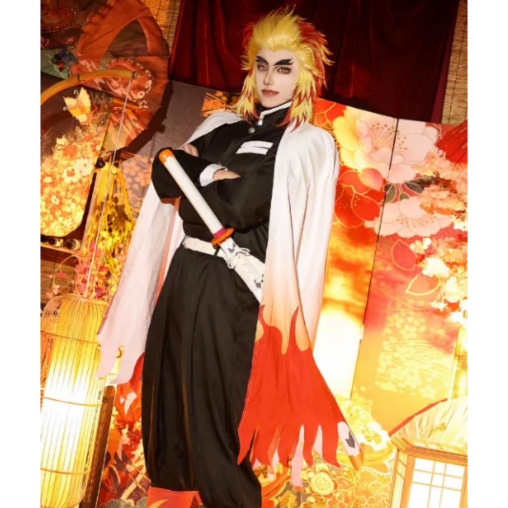 Anime Train Mugen Demon Slayer Rengoku Kyojuro Cosplay Costumes Kimetsu No Yaiba Robe Suits For Adult Kids Wigs Cos Outfit Party