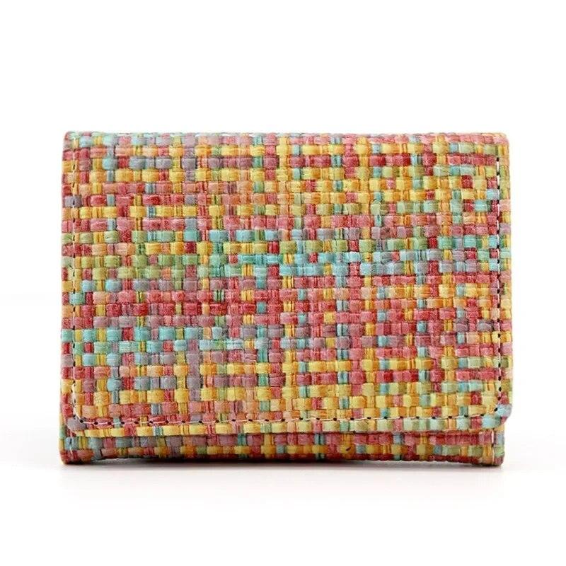 New Fashion Woven Pattern PU Folding Wallet for Women Multifunctional Short Coin Purse Multi-card Slot Card Holder ID Bag