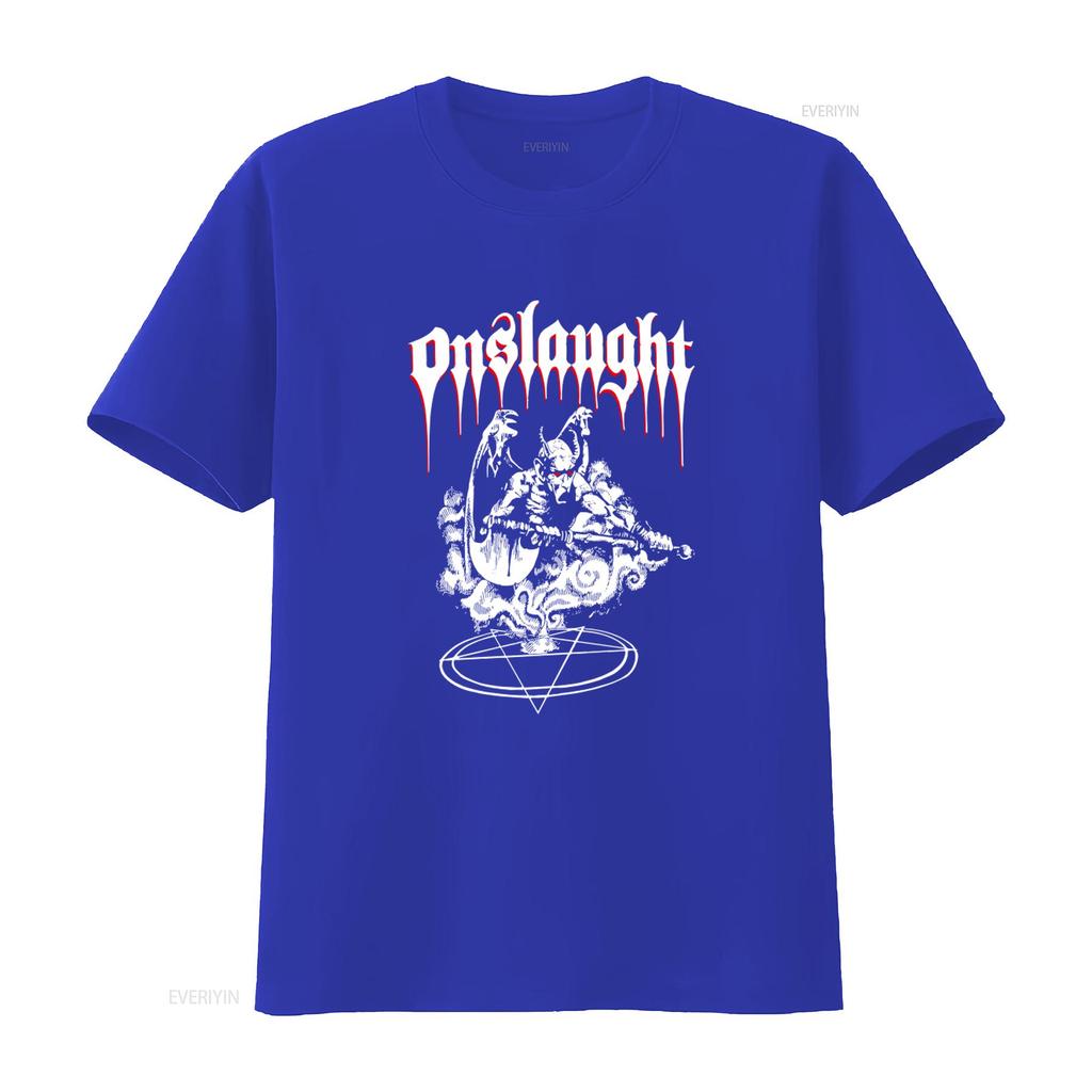 New Dtg Dtf ONSLAUGHT Power From Hell T Shirt for Unique Devil Design with Pentagram Symbol Vintage Washed Slightly Fashion
