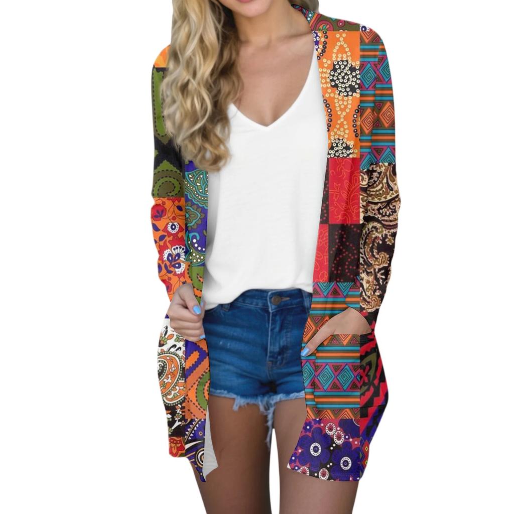 Women's Fashion Casual Comfort Floral Print Mid-Length Cardigan Jacket