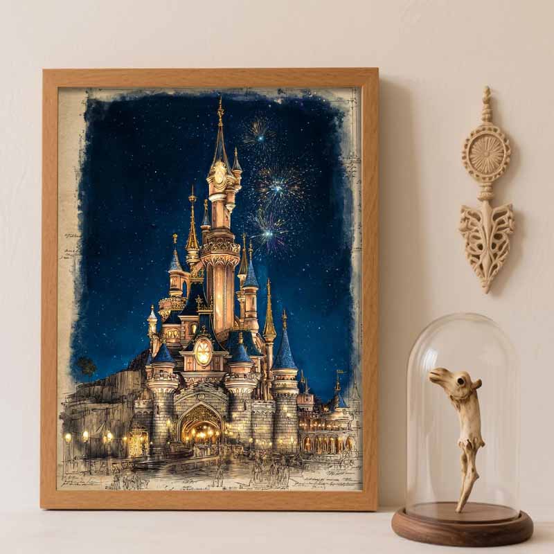 Disney Diamond Painting Kit Castle Fireworks 5D DIY Home Decor & Craft Hobbyist Gift, Beautifully Designed Round 20x30cm