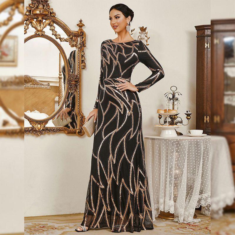 

Party Dress European and American Style Evening Dress Sexy Slim Fit Long Sequined Gown for Banquet Birthday Wedding Bridesmaid Dress Black S