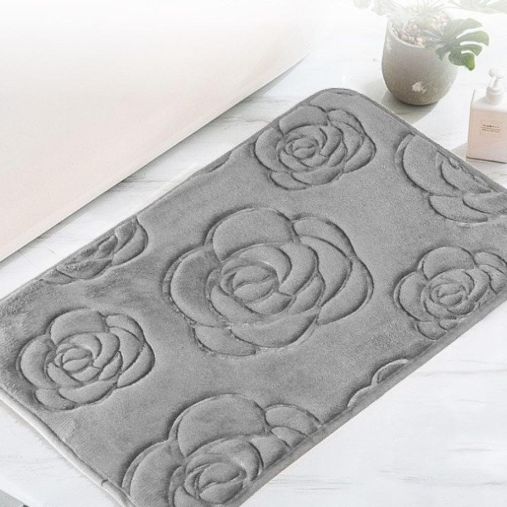 Machine Washable Rose Pattern Floor Mat Square Non-Slip Mat Coral Velvet Carpet  Bathroom