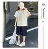 Girls' College Style Set 2026 Summer New Striped Tie T-shirt Clear Color Jeans Middle and Large Children's Two Piece Set