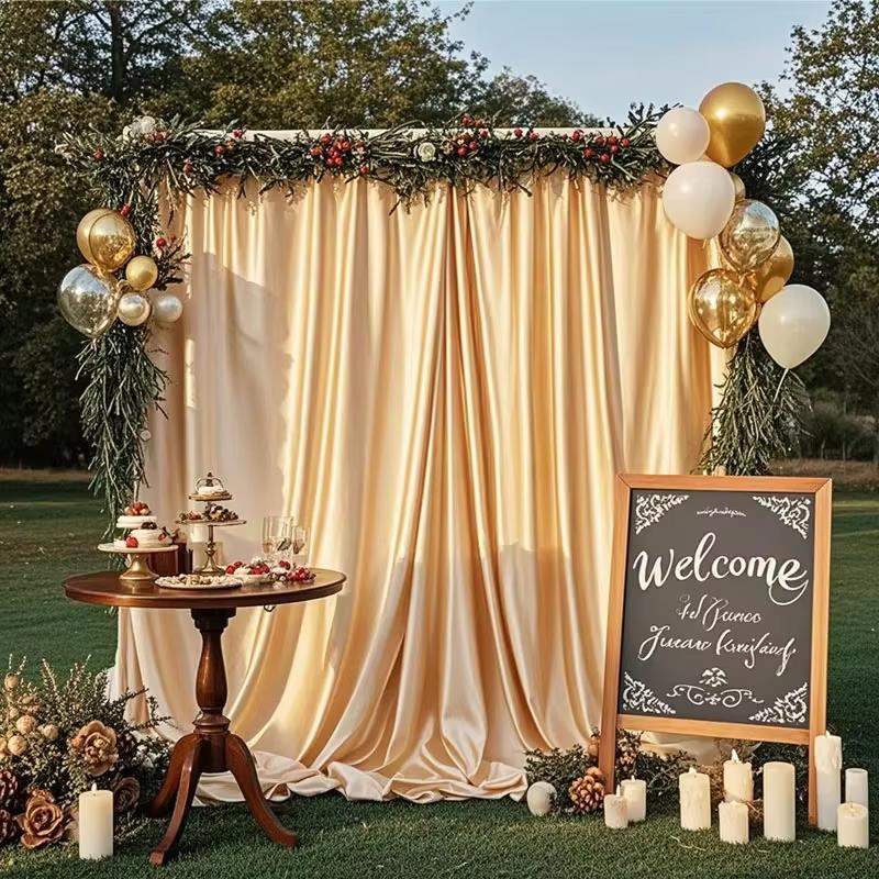 Goldener Satinvorhang 1 Paneel Knitterfreier Drapierung Foto-Hintergrund mit Stangentasche für Hochzeit Geburtstag Babyparty Party-Hintergrund Drapierung
