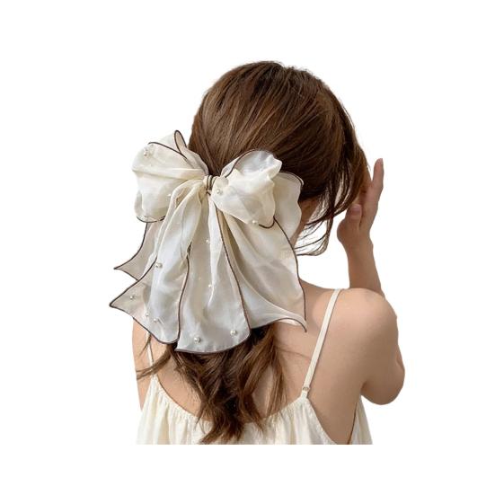 

Girl Hairpin Double Layer Bowknot Imitation Pearls Decor Hair Clip Strong Grip Back Head Hair Pin Hair белый