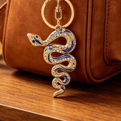 Keychain Pendant Sparkling Rhinestones Inlaid Zinc Alloy Snake Shape Key Chain Lightweight Car Bag Accessory