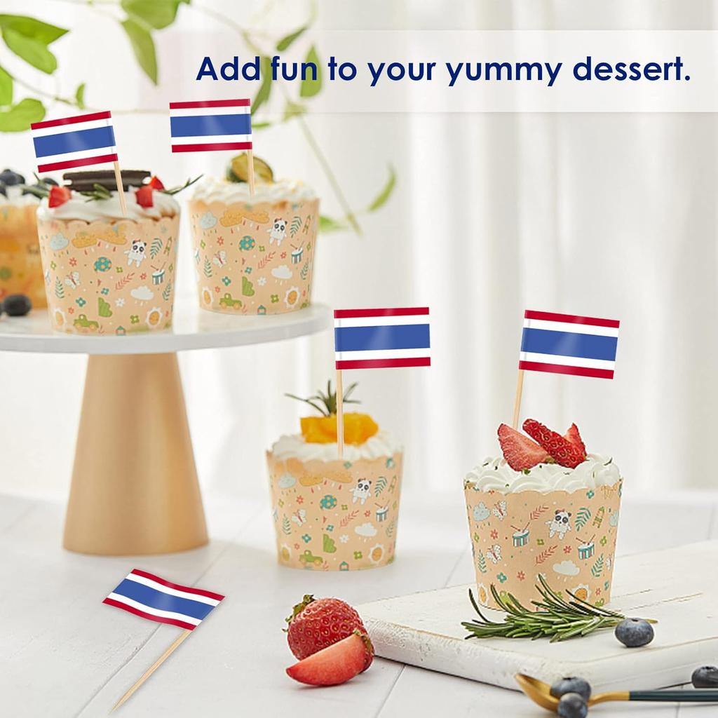 Thailand Toothpick Flags Picks, 100 Pcs Small Tiny Croatia Cupcake Toppers Stick Flags Double-sided for World Cup, National Day