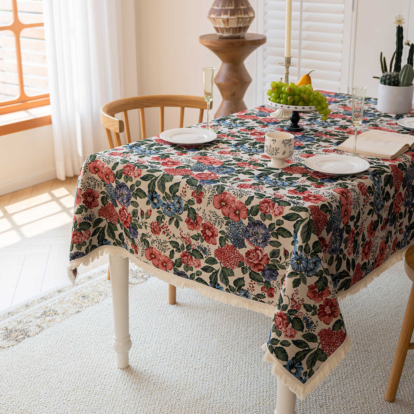 American Country Vintage Floral Tablecloth Cotton Linen Table Cover Tea Table Mat Fresh Design 60*60cm
