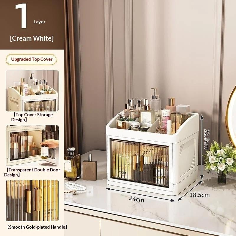 1Pcs Foldable Desktop Storage Box Acrylic Cosmetic Storage Cabinet Multi Layer Dust-Proof Large Capacity Desktop Organizer