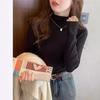 Women's White Slimming Double-Sided Fleece Long-Sleeve Top with Half-High Neck for Autumn/Winter 2025
