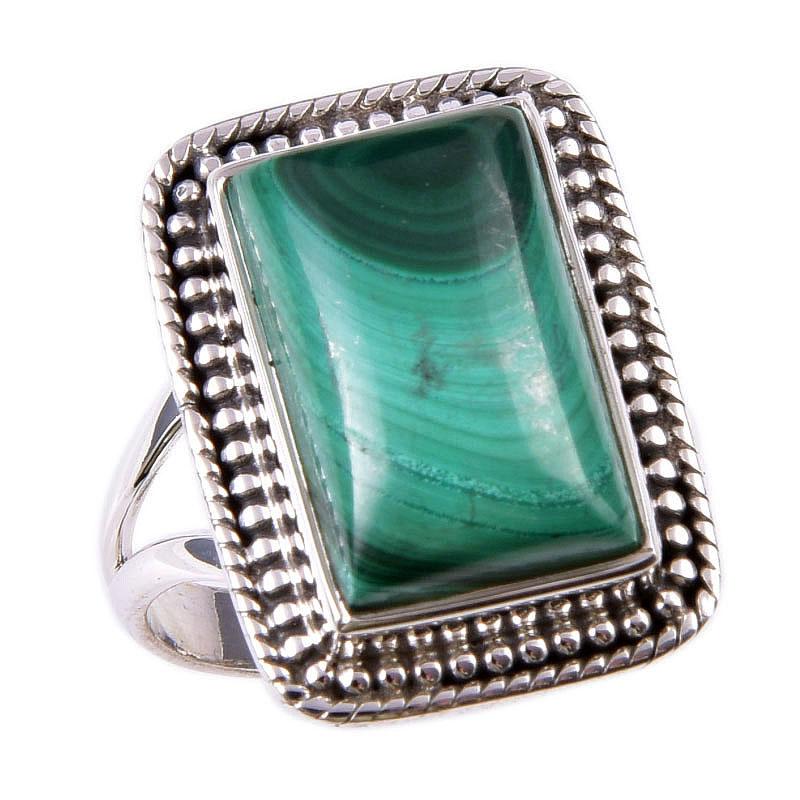 Natural Malachite Gemstone 925 Solid Sterling Silver Jewelry Ring Size 7 f9W35