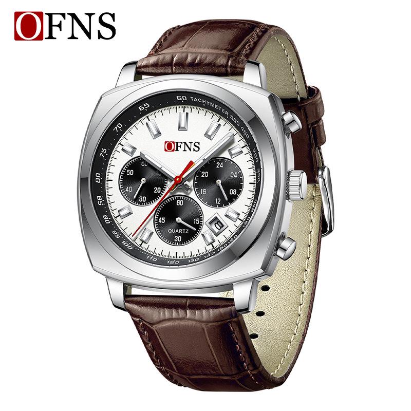 OFNS Men's Multi-Function Waterproof Quartz Watch - Business Edition with Calendar and Six-Hand Chronograph.