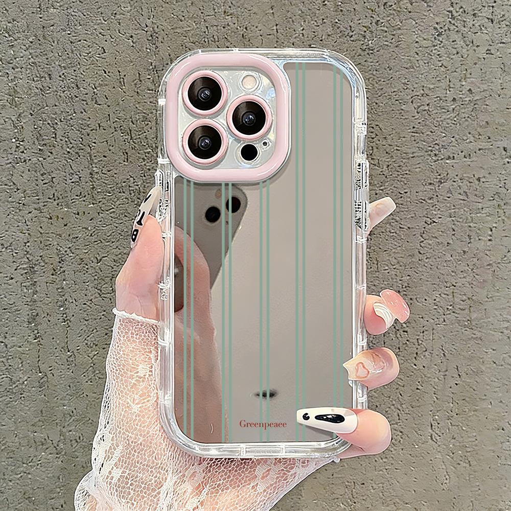 Personality Vertical Stripes Mirror Phone Case For iPhone 17 Air 16 Pro Max 17 15 14 13 12 11 8 Plus X XS Protection Back Cover