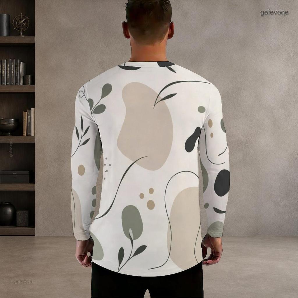 Men Plus Size Round Neck Long Sleeve Abstract Printed Casual Pullover T Shirt