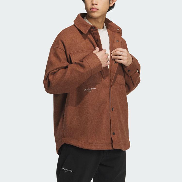 Adidas Solid Color Logo Sports Casual Shirt With Collar Multi-Pocket Work Jacket Men Jackets Brown IP4970