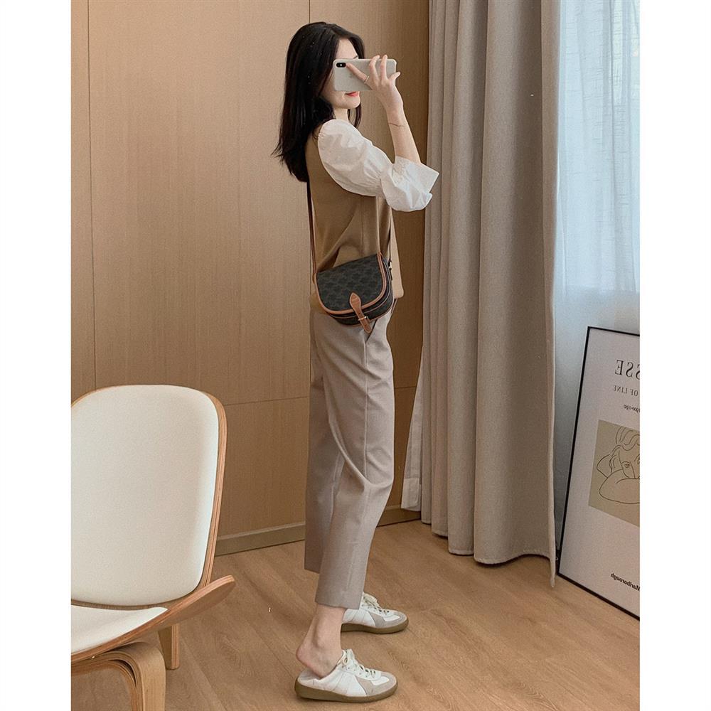 Women's Big Ding Homemade Cigarette Tube Suit Pants for Women Loose and Casual High-waisted Slimming Nine-point Pants